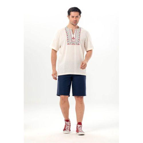 Kısa Kol Şile Bezi Bisiklet Yaka Bahriyeli Erkek Yazlık T-shirt Krem Krm