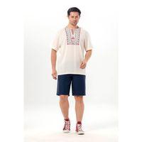 Kısa Kol Şile Bezi Bisiklet Yaka Bahriyeli Erkek Yazlık T-shirt Krem Krm