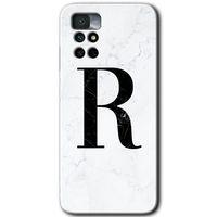 Redmi Note 11 4G Kılıf HD Desen Baskılı Arka Kapak - Beyaz Mermer Desenli R Harfi