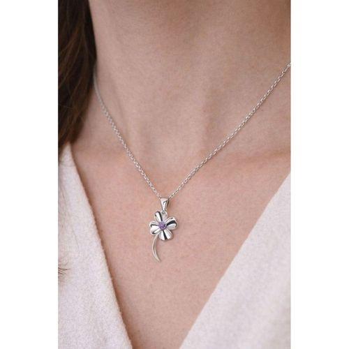 Gümüş Dört Yapraklı Mor Taşlı Yonca Kadın Gümüş Kolye