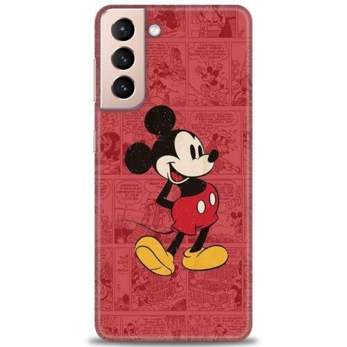 Samsung Galaxy S21 Kılıf HD Baskılı Kılıf - Kırmızı Mickey + Tam Ekran Koruyucu
