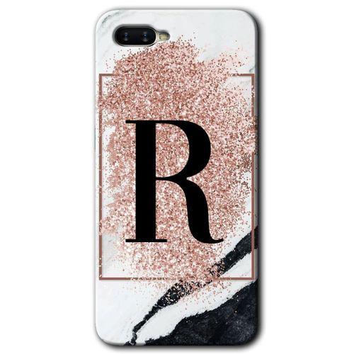 Oppo Rx 17 Neo Kılıf HD Desen Baskılı Arka Kapak + Temperli Cam - Pembe Mermer Desenli R Harfi