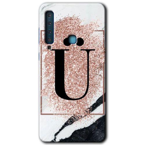 Galaxy A9 2018 Kılıf HD Desen Baskılı Arka Kapak - Pembe Mermer Desenli Ü Harfi