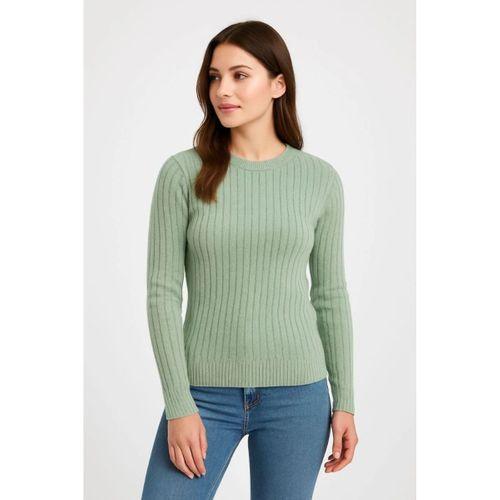 Erkek Bisiklet Yuvarlak Yaka Triko Kazak Pamuklu Kalın Fitilli Dokuma, Regular Fit Uzun Kollu Kışlık Model - Mint Yeşili