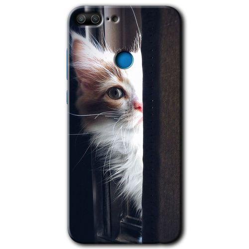 MRCİLETİSİM Honor 9 Lite Kılıf HD Desen Baskılı Arka Kapak + Temperli Cam - Kedi Bakışı