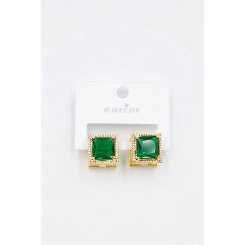 Kare Taşlı Küpe - Yeşil