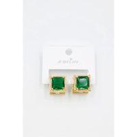 Kare Taşlı Küpe - Yeşil