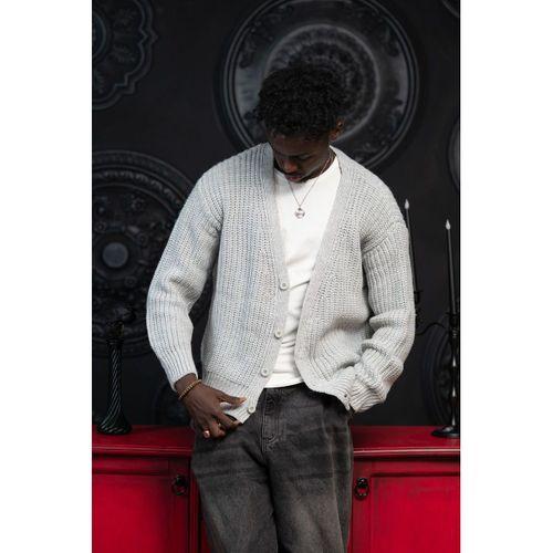 Oversize Crop Model V Yaka Düğme Kapamalı Örgü Hırka