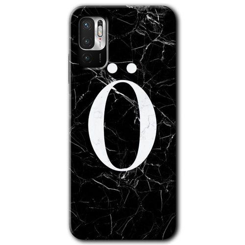 Poco M3 Pro Kılıf HD Desen Baskılı Arka Kapak + Temperli Cam - Siyah Mermer Desenli Ö Harfi