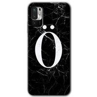 Poco M3 Pro Kılıf HD Desen Baskılı Arka Kapak + Temperli Cam - Siyah Mermer Desenli Ö Harfi