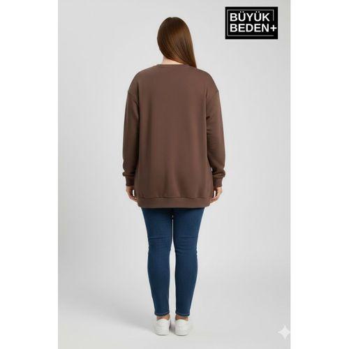 Kadın Büyük Beden MİLANO İTALiA Baskılı Bisiklet Yaka İnce Sweatshirt SPR26BSWK956-9