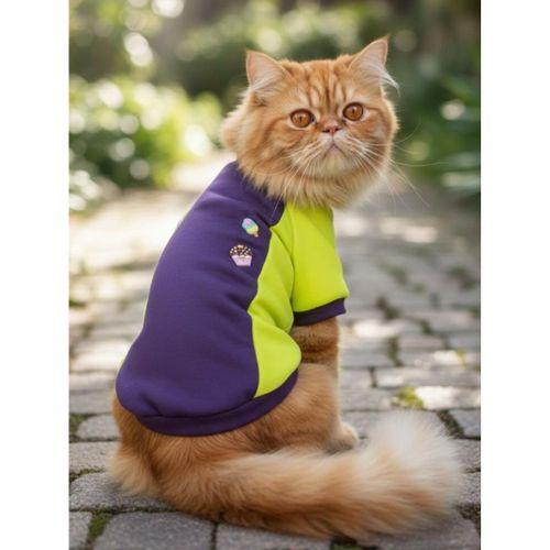 Dondurmalı Patiler Mor ve Fosforlu Sarı Kedi Polar Sweatshirt