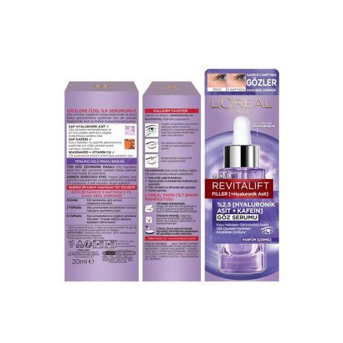 L'Oreal Paris Revitalift Filler Göz Çevresini Aydınlatıcı, Koyu Halka Görünümünü Azaltan Göz Serumu 20ml