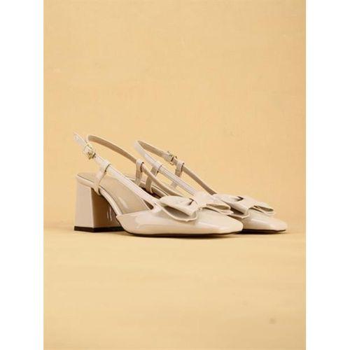 LUNARA Kadın Krem Rugan Topuklu Slingback Ayakkabı Fiyonklu