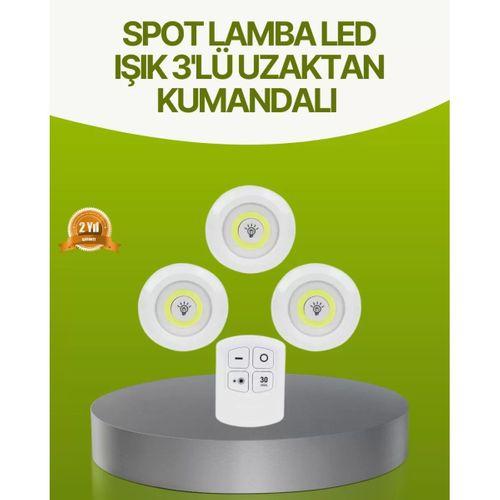 Uzaktan Kumandalı 3 Lü Kablosuz Led Spot Lamba Seti Yapışkanlı Pratik Kullanım