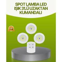 Uzaktan Kumandalı 3 Lü Kablosuz Led Spot Lamba Seti Yapışkanlı Pratik Kullanım