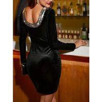 Kadın Uzun Kollu Yuvarlak Pulpayet Yaka Ve Sırt Detaylı Mini Kadife Elbise