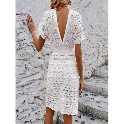 Kadın Kısa Kollu V Yakalı örme Triko Elbise