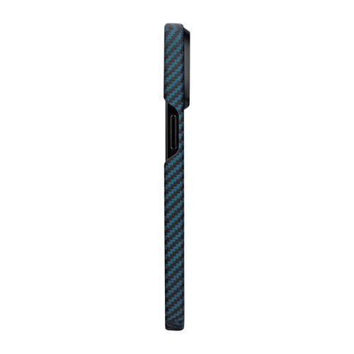 Apple iPhone 15 Pro Kılıf M-safe Şarj Özellikli 1500D Aramid Fiber Pitaka Ultra-Slim Classic Serisi Black-Blue Twill Kapak