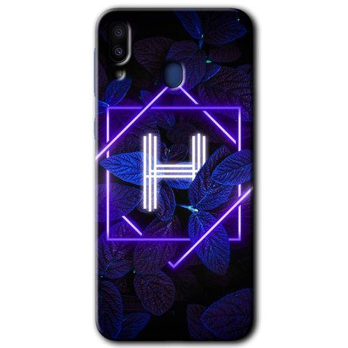 Galaxy M20 Kılıf HD Desen Baskılı Arka Kapak - Dark Neon Yaprak H Harfi