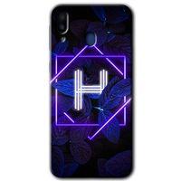 Galaxy M20 Kılıf HD Desen Baskılı Arka Kapak - Dark Neon Yaprak H Harfi