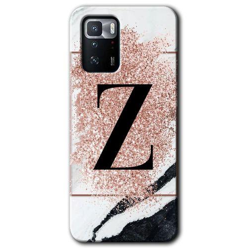 Poco x3 GT Kılıf HD Desen Baskılı Arka Kapak + Temperli Cam - Pembe Mermer Desenli Z Harfi