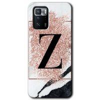 Poco x3 GT Kılıf HD Desen Baskılı Arka Kapak + Temperli Cam - Pembe Mermer Desenli Z Harfi