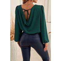 Kadın Uzun Kollu Yuvarlak Yaka Arkadan Bağcıklı Salaş Ithal Krep Bluz