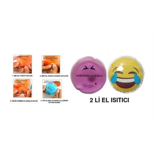 Gülen Emoji Pembe Ceylan Cep Sobası,El Isıtıcı,2 Adet Sıcak Su Torbası Pvc 9Cm