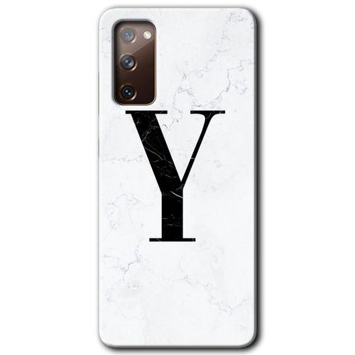 MRCİLETİSİM Samsung Galaxy S20 FE Kılıf Baskılı Kapak - Beyaz Mermer Desenli Y Harfi +Tam Ekran Koruyucu