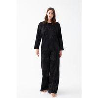 Kadın Oversize Siyah Çiçek Desenli Pamuklu Kalın Pijama Takımı