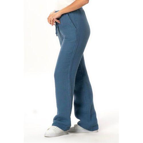 Beli Lastikli Multi Çift Cepli Müslin Kadın/Erkek Unisex Yazlık Pantolon İndigo indg
