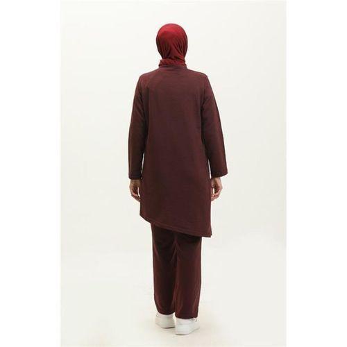 Kruvaze Bisiklet Yaka Sade Basic Tunik Panolon İkili Takım - 03076.020 - Mürdüm