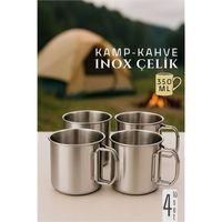 Inox Çelik Kamp Kupası - Kamp Bardağı 350 ml 4 LÜ SET