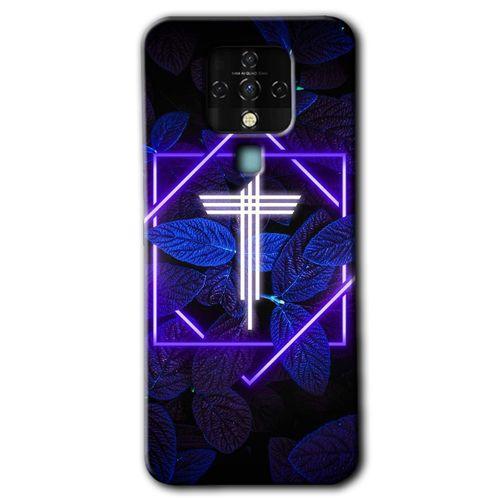 Tecno Camon 16 Kılıf HD Desen Baskılı Arka Kapak - Dark Neon Yaprak T Harfi