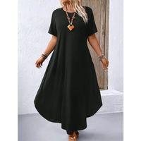 Kadın Kısa Kollu Bisiklet Yaka Cepli Salaş Viskon Elbise