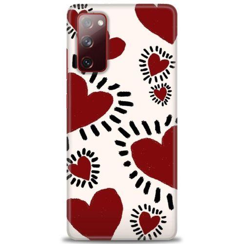 Samsung Galaxy S20 FE Kılıf HD Baskılı Kılıf - Çizgili Kalp + Tam Ekran Koruyucu