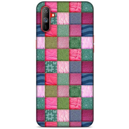 Oppo Realme C3 Kılıf Patchwork (35) Fit Design Kılıf Toz Pembe Lacivert