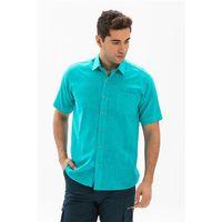Büyük Beden Kısa Kol Şile Bezi Tek Cepli Erkek Yazlık Gömlek Turkuaz 3054