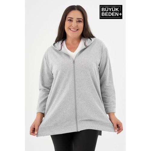 Kadın Tunik Büyük Beden Fermuarlı Kapşonlu Sweat Hırka SPR26BTK955