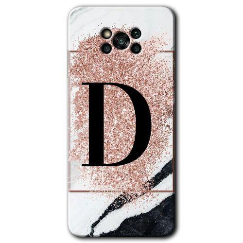 Potkal Hediye Fabrikası Poco x3 Pro Kılıf HD Desen Baskılı Arka Kapak - Pembe Mermer Desenli D Harfi