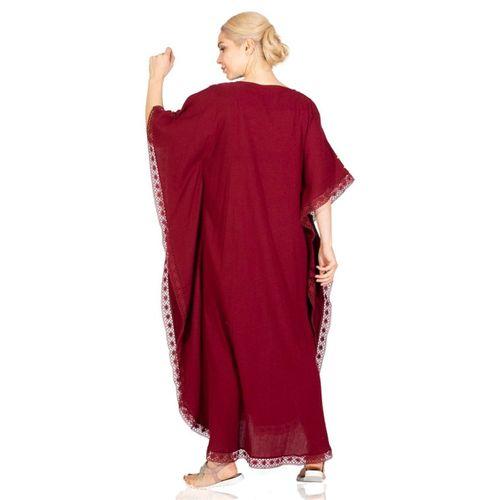 Kısa Kol Şile Bezi Gülseren Uzun Yazlık Otantik Elbise Bordo Brd