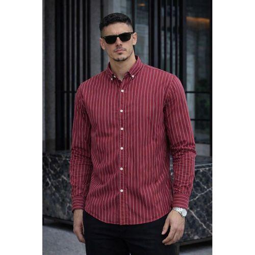 Chad Modal Kumaş Çizgili Yazlık Relaxed Fit Erkek Gömlek - Kırmızı