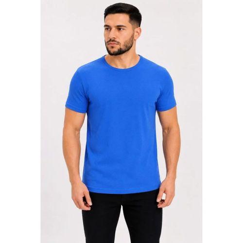Erkek Basic Tişört Bisiklet Yaka Kısa Kol Günlük Yazlık Slim Fit T-Shirt - Saks Mavisi
