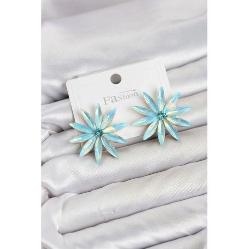 Buz Mavisi Kristal Taşlı Lotus Model Kadın Küpe