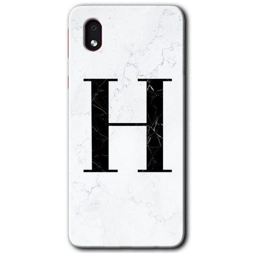 Samsung Galaxy A01 Core Kılıf Baskılı Kapak - Beyaz Mermer Desenli H Harfi +Tam Ekran Koruyucu