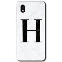 Samsung Galaxy A01 Core Kılıf Baskılı Kapak - Beyaz Mermer Desenli H Harfi +Tam Ekran Koruyucu