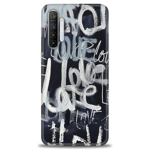 Realme XT Kılıf HD Baskılı Kılıf - Gri Love + Tam Ekran Koruyucu