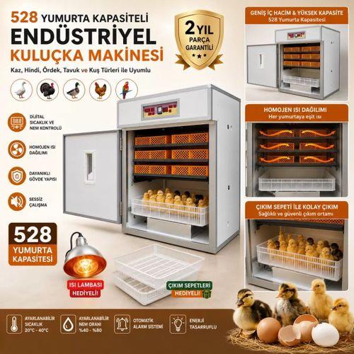 528 Yumurta Kapasiteli Endüstriyel Kuluçka Makinesi - 3 Çeşit Viyollu, Çıkım Sepetli + Isı Lambası Hediyeli