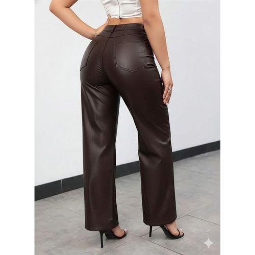 Kadın Yüksek Bel Cepli Deri Pantolon